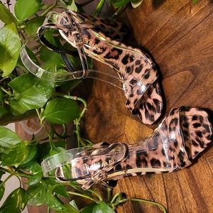 Liliana animal print patent leather heels with block heels.